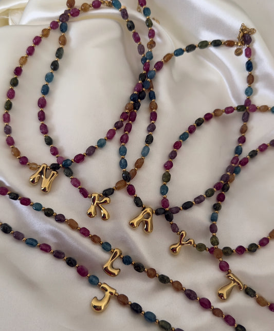 MULTICOLOR INITIAL NECKLACE