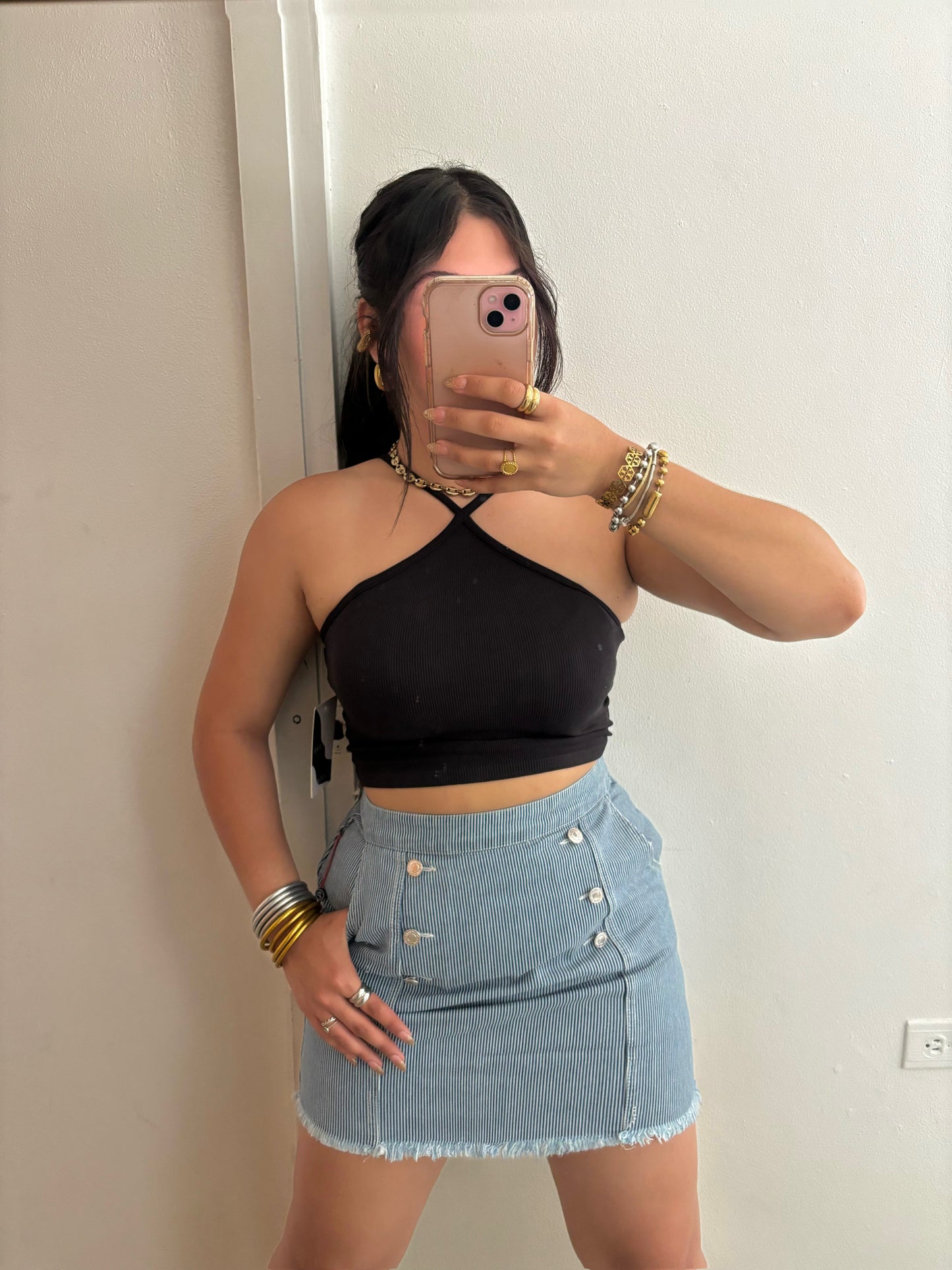 FALDA DENIM & LINES WASHED
