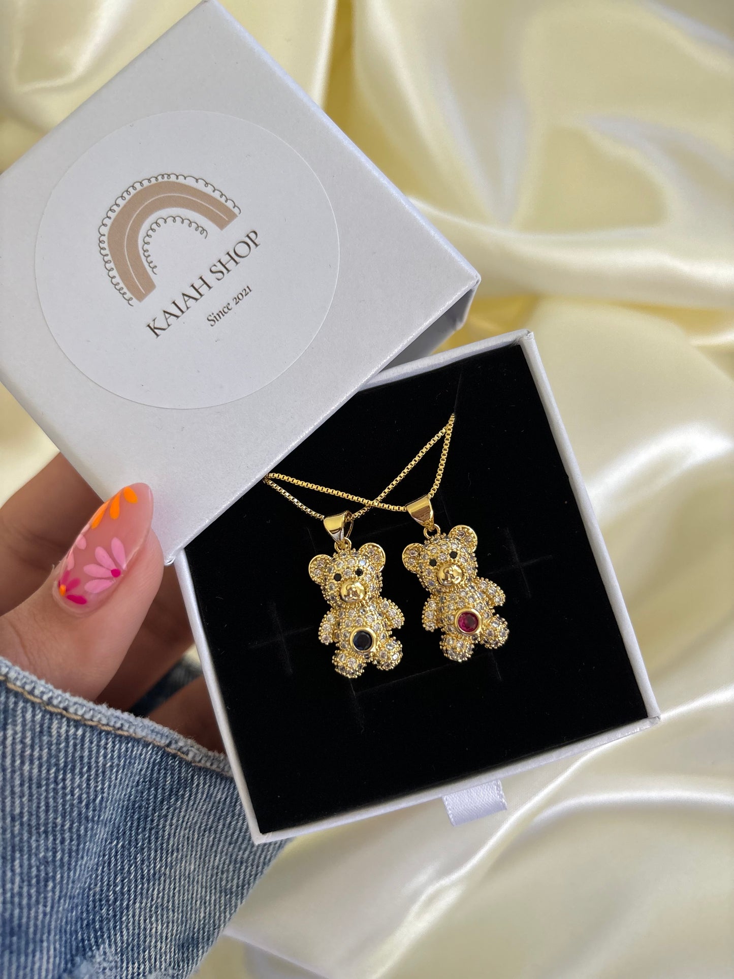 BLUE & PINK BEAR NECKLACE