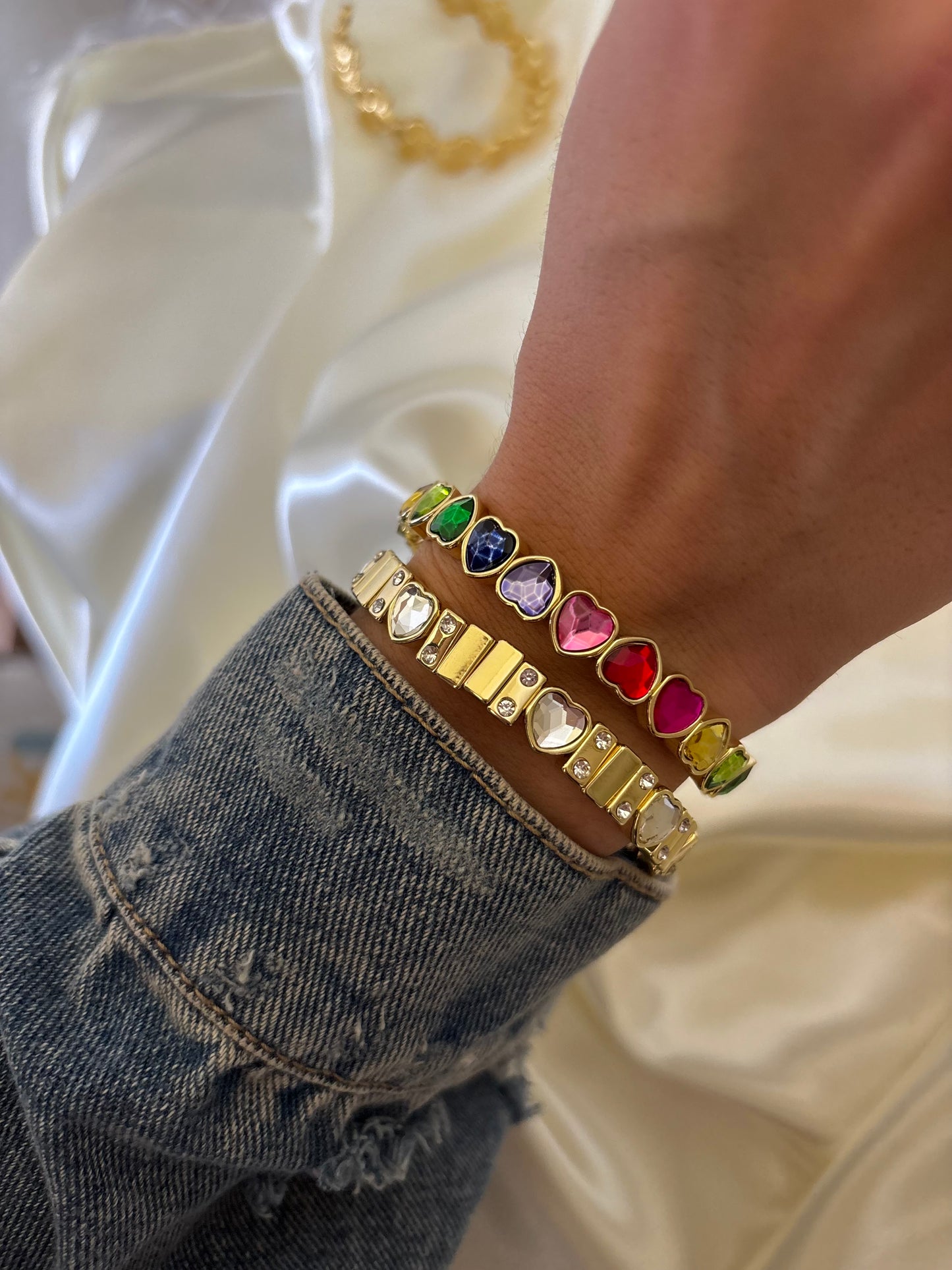 CLEAR & MULTI HEARTS BRACELETS