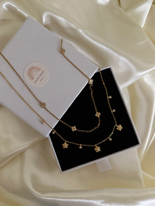 SIMPLE FLOWER & TREVOL NECKLACE
