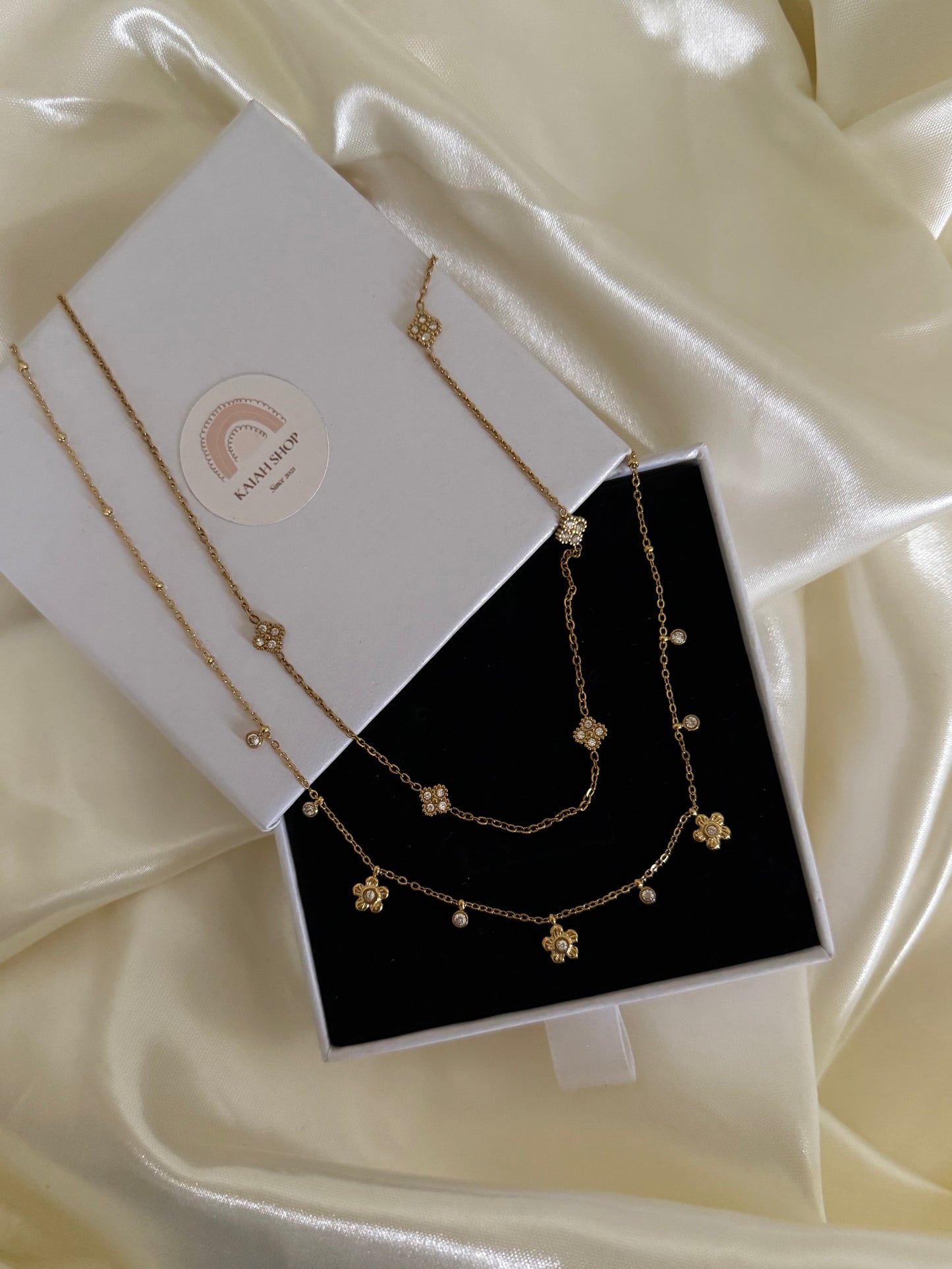 SIMPLE FLOWER & TREVOL NECKLACE