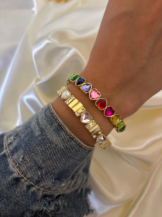 CLEAR & MULTI HEARTS BRACELETS