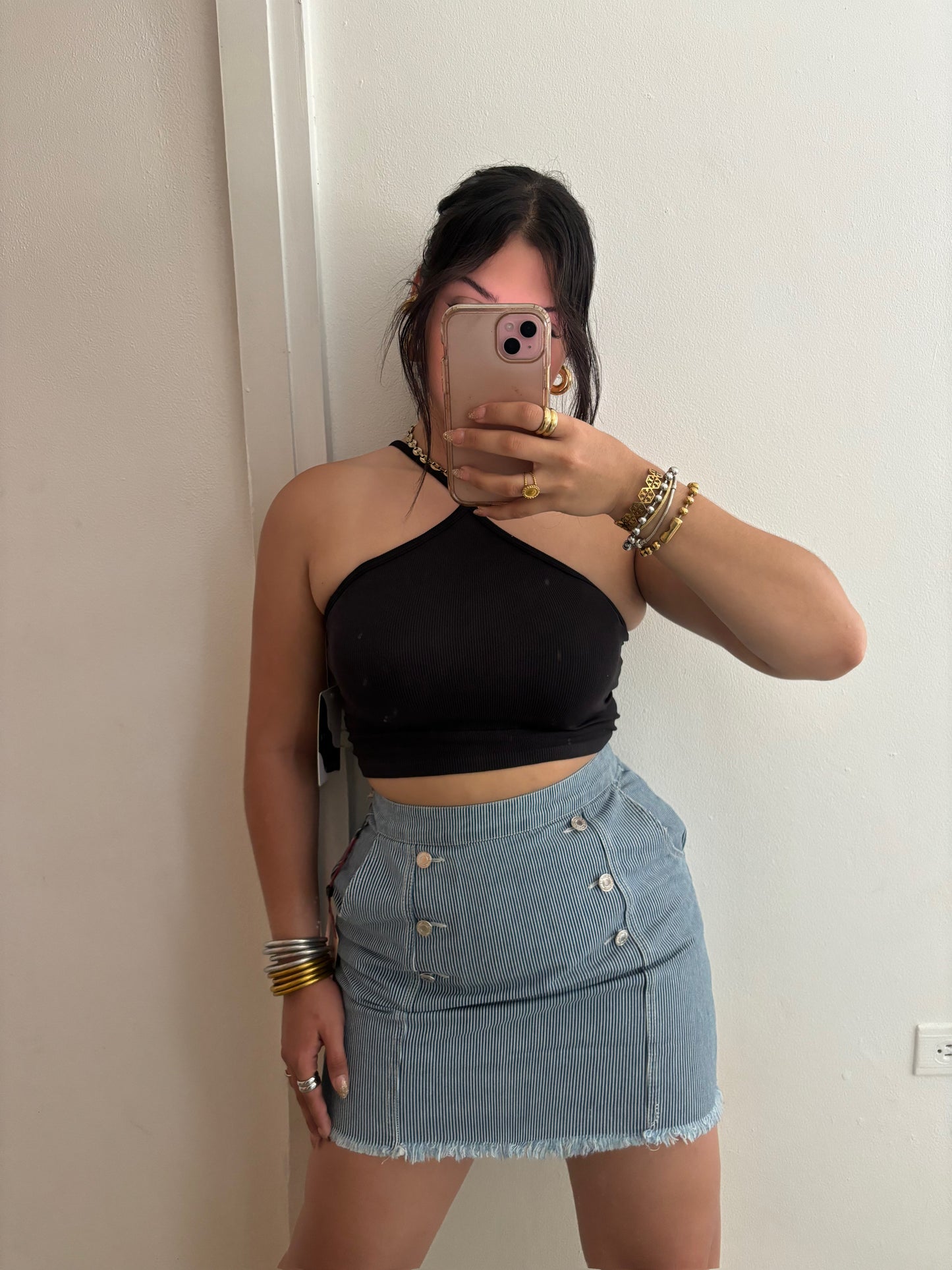 FALDA DENIM & LINES WASHED